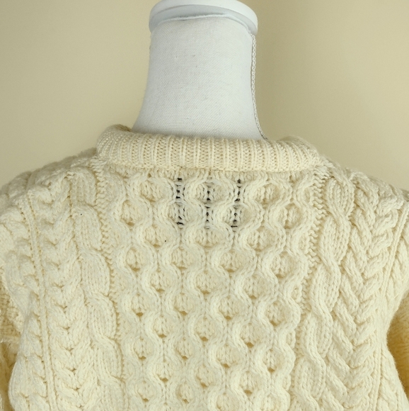 Carriage Donn Beige 100% Merino Wool Fisherman's Sweater Sz S - Picture 5 of 7